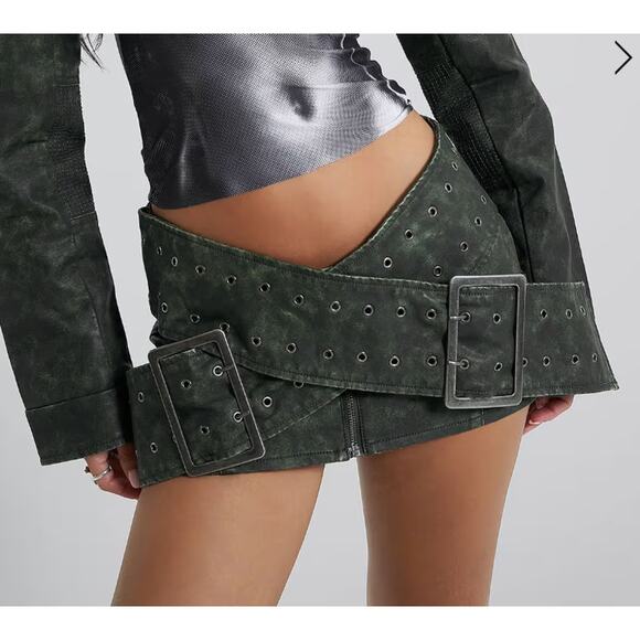Jaded London Skirt Womens Small Assassin Micro Mini Green Belted Punk Grunge Y2k - Picture 1 of 11